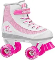 Roller Derby Firestar Youth Girl's Quad Roller Skates, White/Pink, Size 13