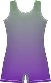 [GAIGEO] Dinosaur Green Purple Gradient Toddler Gymnastics Leotards for Girl Biketards Leotards with Shorts Dress 2-3t