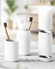 FERYES Travel Toothbrush and Toothpaste Holder – Large Capacity Oral Care Tools Organizer with Mouthwash Cups, Portable Tooth Brushes Case - White