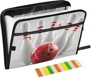 Quteprint 13 Pockets Expanding File Folder with Zipper Closure, Sport Bowling Ball Accordion File Folder with Sticky Labels, Letter Size A4 Papers Expandable File Document Organizer