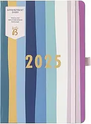 Busy B Appointment Weekly Planner Diary 2025 - Multicoloured Striped Faux Leather Cover – Manage a Busy Schedule with Week-to-View, Vertical Daily Schedules, Notes Pages & Elastic Closure Band