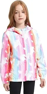 [Jxstar] Girls Rain Jackets Waterproof Hoodie Kids Raincoats Lightweight Windbreakers