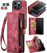 CaseMe 2in1 iPhone 15 Pro Detachable Case Leather Wallet Cover Apple [Red]