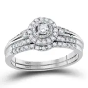 14k White Gold Round Diamond Halo Bridal Wedding Ring Set 1/3 Cttw
