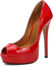 [MAIERNISI JESSI] Men's Women's Flatform Peep Toe Stiletto High Heel Pumps (Women Need 1.5-2 Size Down)