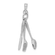 14k White Gold 3-D Moveable Knife Fork and Spoon Charm