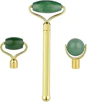 mookaitedecor Jade Roller Green Aventurine 3 in 1 Set Removable Rollers, Anti-Aging Massager Tool for Face and Neck