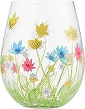 Enesco Designs by Lolita Field of Dreams Floral Hand-Painted Artisan Stemless Wine Glass, 20 Ounce, Multicolor