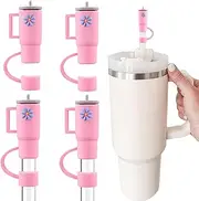 Straw Cover Cap for Stanley Cup - Reusable Silicone Topper Fit 30&40 Oz Tumbler With Handle, 10mm Drinking Splash Proof Tip Covers for Stanley Accessories (Pink)