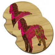 Goldendoodle Puppy Pink Wood Car Coaster Gift Set fit Car & Truck Cup Holder