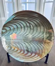 Crate & Barrel Iridescent Aquamarine Palm Italian Handmade Decorative Bowl