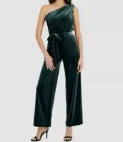 Anne Klein Women's Green Pine Forest Velvet One-Shoulder Jumpsuit Size 16
