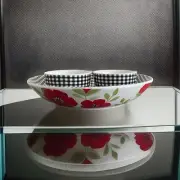 DOLLY PARTON HOME GINHAM RED POPPY FLOWER 12” SERVING BOWL 2 TIDBIT BOWLS NWT