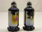 Depression Style Candlewick Salt & Pepper Shaker Set - Black Carnival, Glass