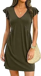 [Generic] Women's V-Neck Ruffle Sleeve Summer Dresses 2025 Casual Cute Mini Swing Dress Vacation Loose Beach Sundress