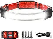 LED Rechargeable Headlamp, 1000lumens 230° Widebeam Headlight, USB Rechargeable Head Lamp with Red Taillight, Lightweight Waterproof Headlamps for Camping Running Hiking, Hard Hat Headlamp