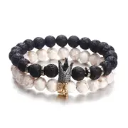 Fashion Lava Natural Stone Beads Bracelet For Women Men Man Crystal Crown Hand B