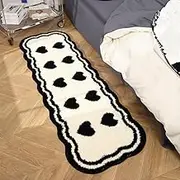 Floor Carpet Fluffy Runner Rug Irregular Shaped Shaggy Long Carpet Runner Rug for Bedroom Cute Heart Indoor Runner Mat Kids Room Nursery Bedside Runner Non Slip Long Bathroom Runner Rug(White)