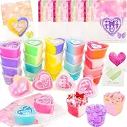 24 Pack Valentines Day Gift Cards, Butter Slime Cloud Slime Clear Slime Galaxy Slime, Stress Relief Fidget Toy for Kids Valentine Party Favors, Classroom Exchange Prizes, Valentine’s Greeting Cards