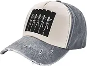 [pvinnk] Halloween Posable Skeleton Skull Print Distressed Baseball Cap Adjustable Hat with Classic Unisex Style for All Seasons, Gray, One Size