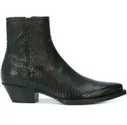 Men's Pointy Toe Chunky Zip Genuine Leather Snakeskin Cowboy Chelsea Boots Shoes