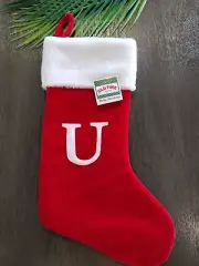 Old Time Pottery 19" Red Plush Monogram Christmas Holiday Stocking (Letter U)