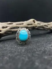 Native American Navajo king man turquoise Sterling Silver Ring Size 8