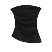 Plain Ruched Slit Tube Top Black - M