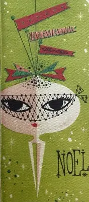 NOS 50s Atomic Fem Fatale Glitter Ornament “Dahling” Vtg Christmas Card UNUSED