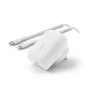 Belkin Boostcharge 30W USB C Wall Charger with Lightning Cable White