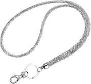 TEMPNAP Rhinestone Badge Lanyard for Women Stylish Glitter Phone Neck Strap with Keychain Comfortable Multifunctional Bling Wristlet for Id Keys and Office Use Silver