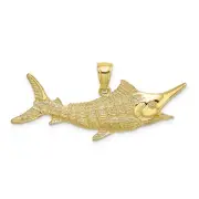 Real 10kt Yellow Gold 2-D Textured Marlin Fish Charm