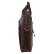 Pierre Cardin Messenger Bag Leather Computer Business Crossbody Briefcase- Brown