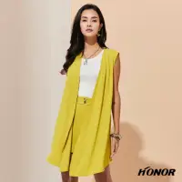 在飛比找momo購物網優惠-【HONOR 山形屋】垂墜感無袖長版雪紡外套-黃/黑(MOM