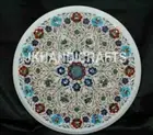 3'x3' White Marble Console Table Top Rare Lapis Lazuli Inlaid Hallway Decor