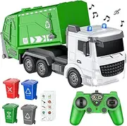 CALEST 2.4Ghz Remote Control Garbage Truck Toys,1/24 RC Garbage Truck with 4 Trash cans 6 Channel Remote Control Waste Management Garbage Truck, 100pcs Garbage Sorting Cards, Gifts for Boys 3+