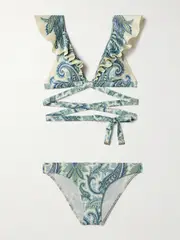 [Zimmermann] Zimmermann - Ottie Tie-front Ruffled Paisley-print Bikini - Green - 2 2 Green