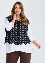 [TS] Taking Shape Cotton Scallop Lace Knit Vest Size 16 in Black - Plus Size Women's Clothing Black