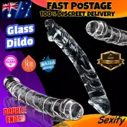 Big Glass Realistic Dildo Double Ended Thruster Dong Anal Plug Adult Sex Toy