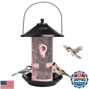 Happy Wings Hanging Metal Mesh Tube Bird Feeder for Wild Birds- Pink I 4 Meta