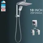 10'' Square Shower Head Set Handheld Gooseneck Diverter Wall Arm Mixer Taps