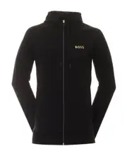zip-up logo print hoodie L Black