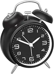 Twin Bell Loud Alarm Clock for Heavy Sleepers - Backlit, Battery - Operated Vintage Bedroom Clock (Black)