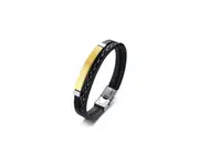 Titanium Steel Handmade Braided Bracelet Pu Leather Weave Plaited Jewelry - Gold