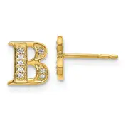 14k Yellow Gold Real Diamond Initial B Earrings