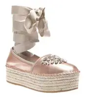 NEW MIU MIU PRADA COPPER LEATHER CRYSTALS ESPADRILLES LACE PLATFORM SHOES 41/11