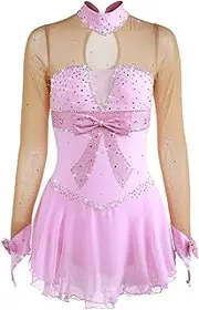 [Zagitova] Long Sleeve Figure Skating Dress for Women, Girls Ice Skating Competition Costume with Sparkling Rhinestones