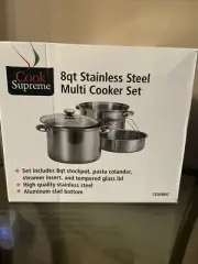 MultiCooker Set- 4 Pc 8 Quart Stainless Steel Pot w/ Lid & Steamer Baskets NIB