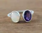 Natural Amethyst Opal Dual Stone Promise Ring 925 Sterling Silver Ring