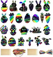 24 Pcs Easter Scratch Art, Egg Decorations Papers